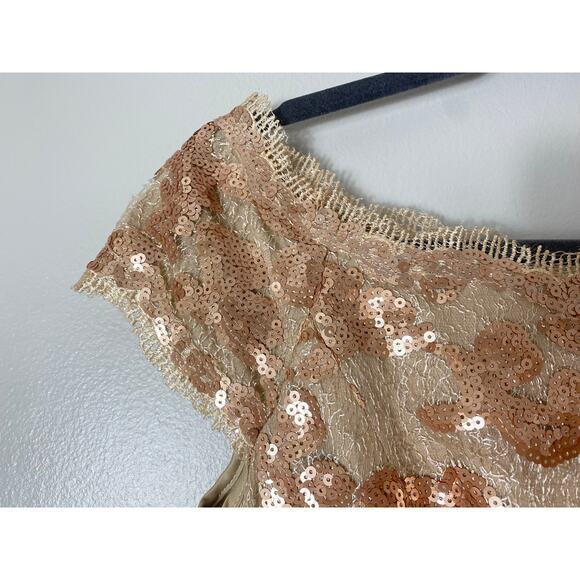 JS COLLECTIONS DRESS 2 GOLD SEQUIN FALL WEDDING GUEST SHORT COCKTAIL LACE - Picture 6 of 16